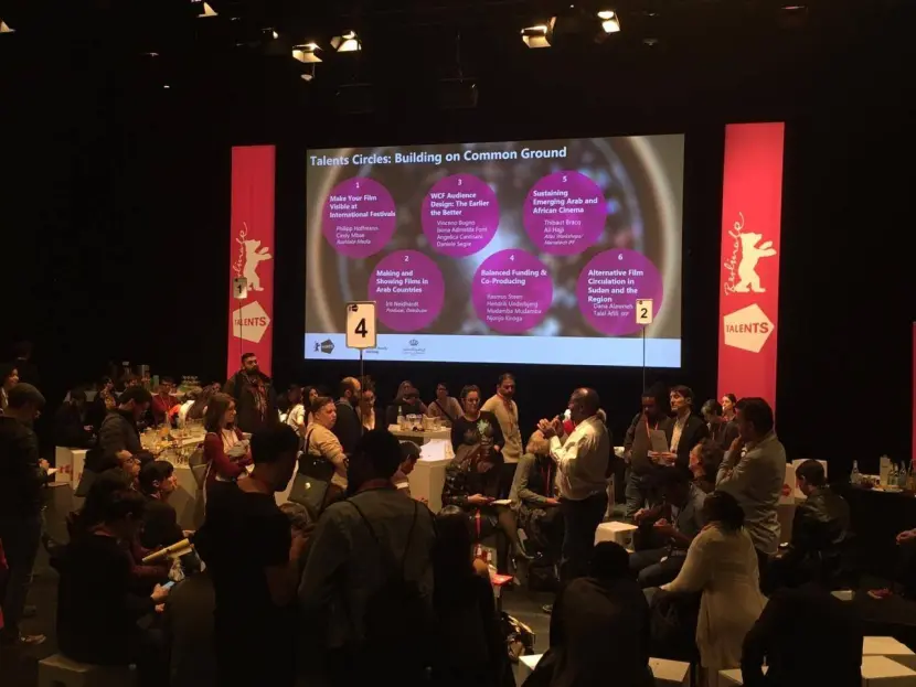 Programs and Communications Manager Dana Alawneh and Sudan Film Factory 's Talal Afifi at Berlinale Talents Circles